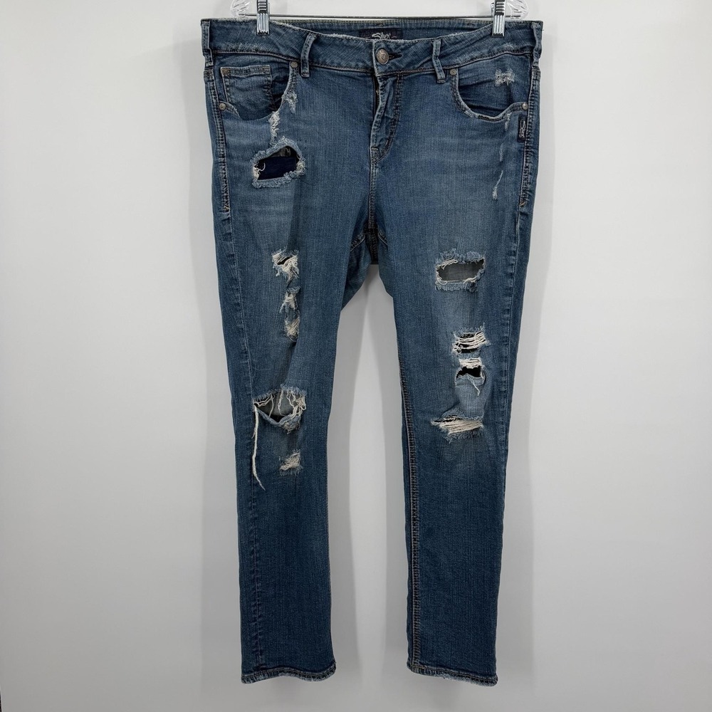 Silver Jeans Co Jeans Womens 16 Blue Medium Wash Suki Skinny Distressed Stretch